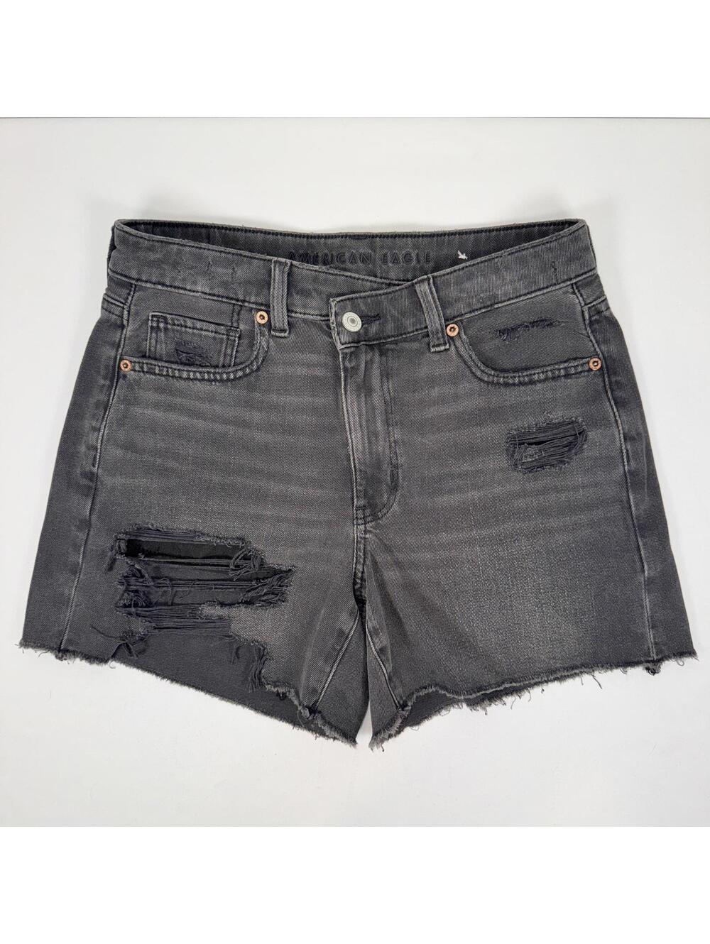 NWT American Eagle Black High-Waisted Distressed Denim Shorts -4